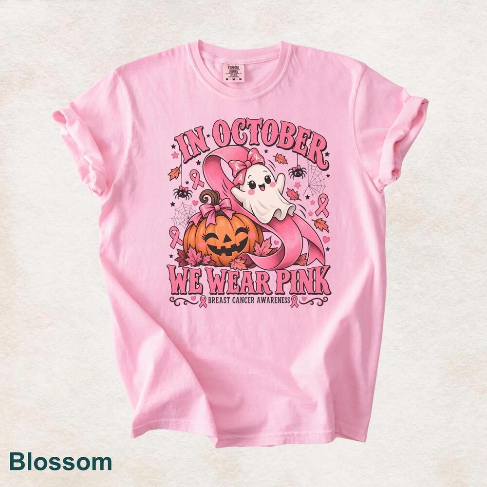 In October We Wear Shirt, Awareness Tee, Ghost Pumpkin